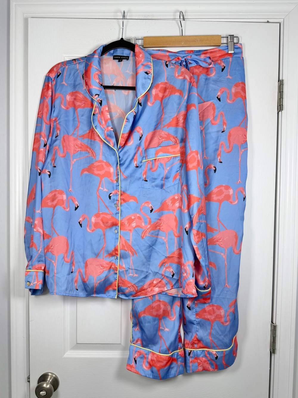 Karen Mabon Size S • Blue Flamingo Pajamas Long Sleeve Top Pants Set.